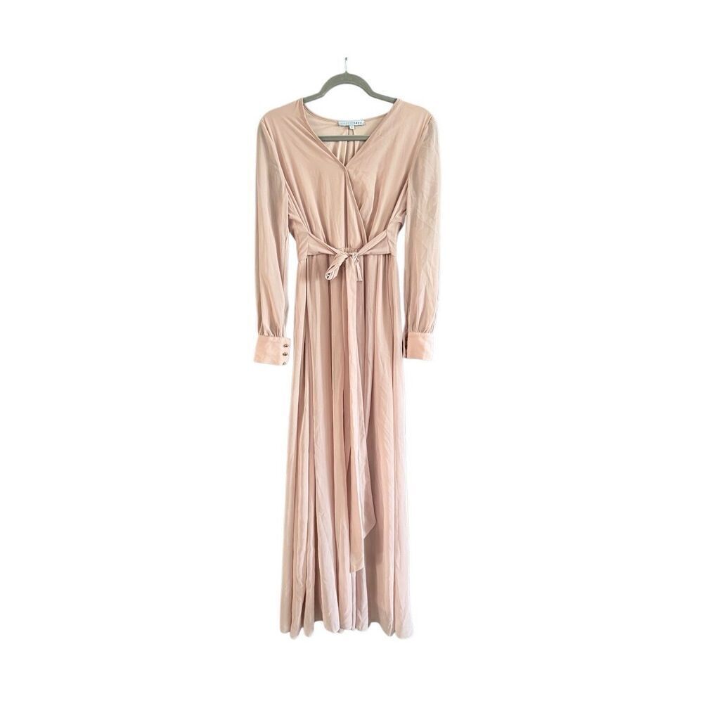 Baltic Born Womens Blush Long Sleeve Faux Wrap Chiffon Celene Maxi Dress  Small